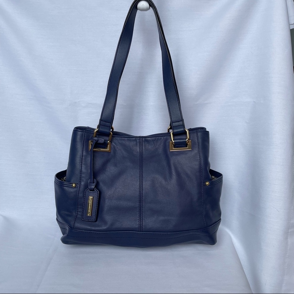 Tiganello Navy Leather Shoulder Bag with Goldtone finishes